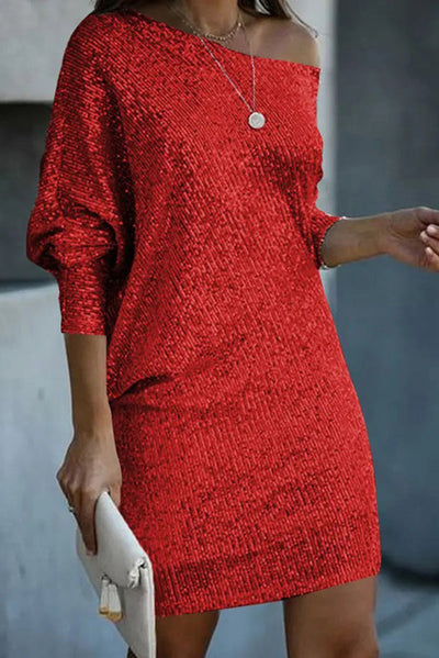 Minikjole | ensfarget, skulderløs, med paljetter, løs passform