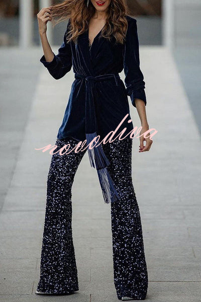 Diva | Paljett-slengbukser med høy midje og elastisk linning