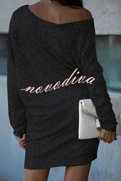 Minikjole | ensfarget, skulderløs, med paljetter, løs passform