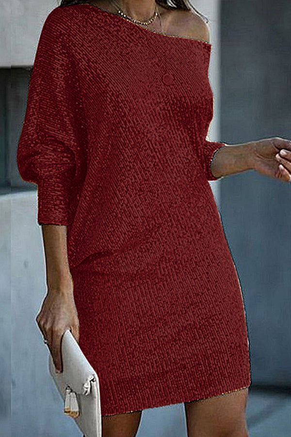 Minikjole | ensfarget, skulderløs, med paljetter, løs passform