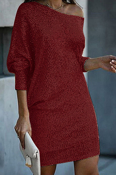 Minikjole | ensfarget, skulderløs, med paljetter, løs passform