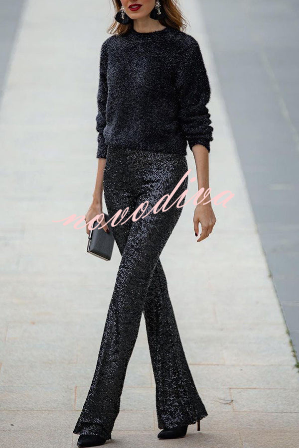 Diva | Paljett-slengbukser med høy midje og elastisk linning