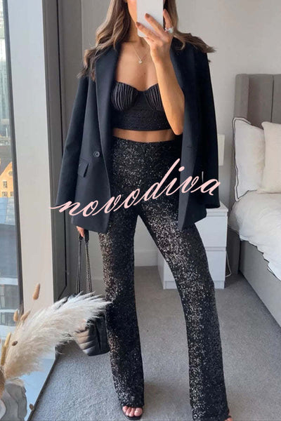 Diva | Paljett-slengbukser med høy midje og elastisk linning