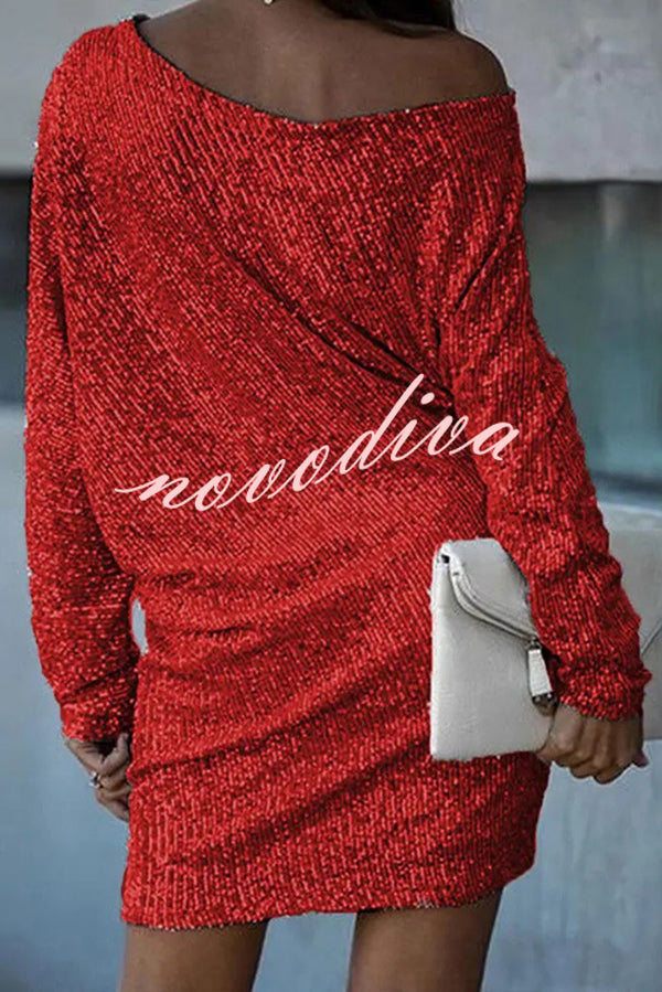 Minikjole | ensfarget, skulderløs, med paljetter, løs passform