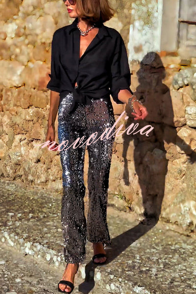 Pursue Shine | Paljettslengbukser med høy midje og elastisk linning