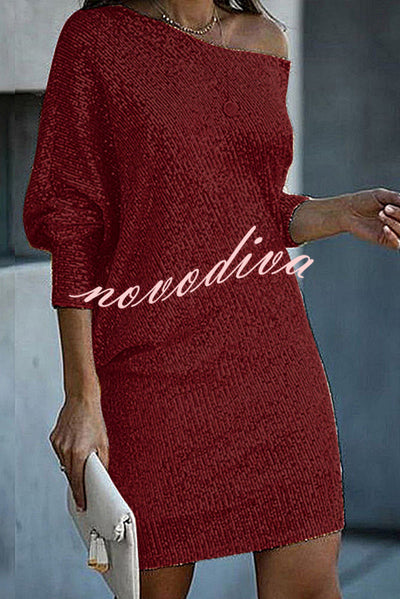 Minikjole | ensfarget, skulderløs, med paljetter, løs passform