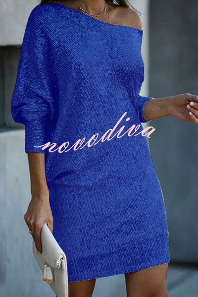 Minikjole | ensfarget, skulderløs, med paljetter, løs passform