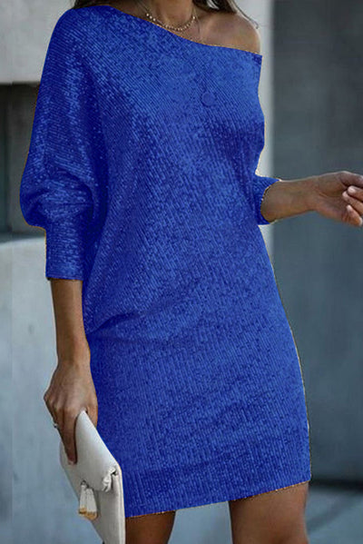 Minikjole | ensfarget, skulderløs, med paljetter, løs passform