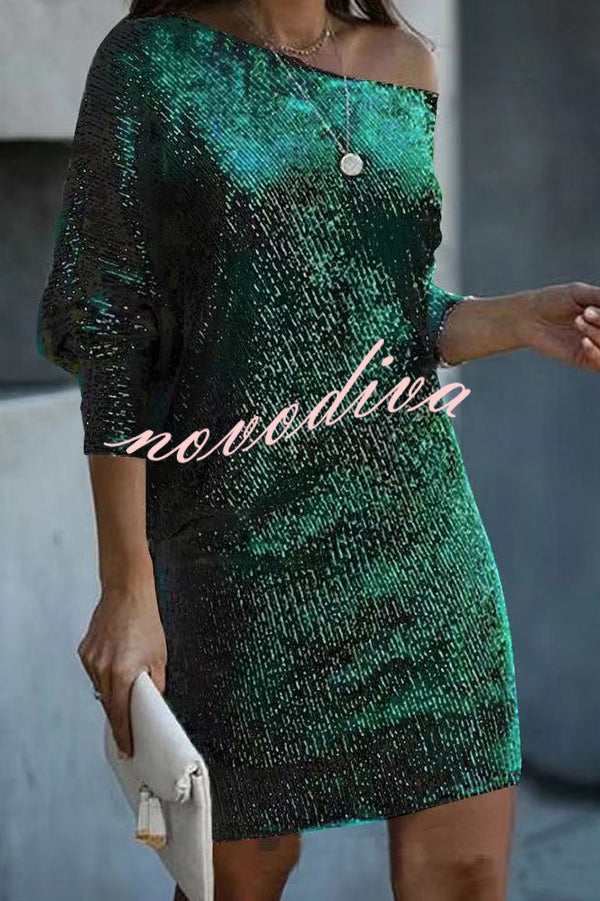 Minikjole | ensfarget, skulderløs, med paljetter, løs passform