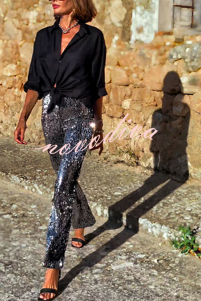 Pursue Shine | Paljettslengbukser med høy midje og elastisk linning