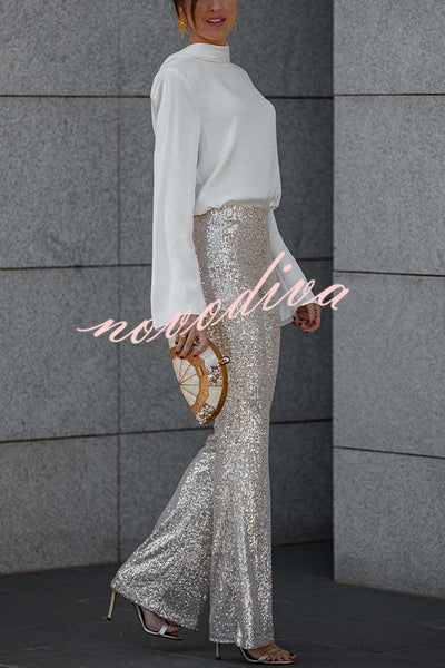 Diva | Paljett-slengbukser med høy midje og elastisk linning