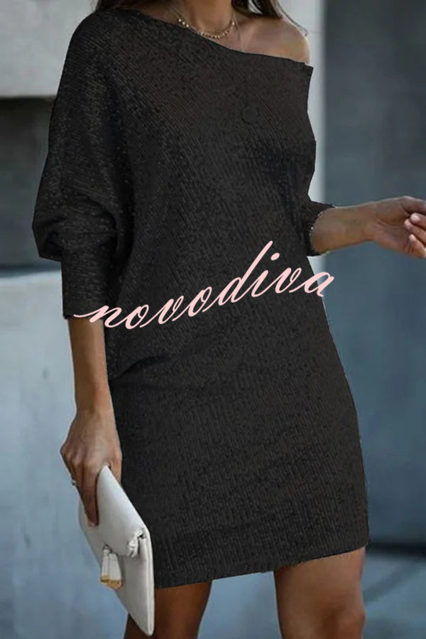 Minikjole | ensfarget, skulderløs, med paljetter, løs passform