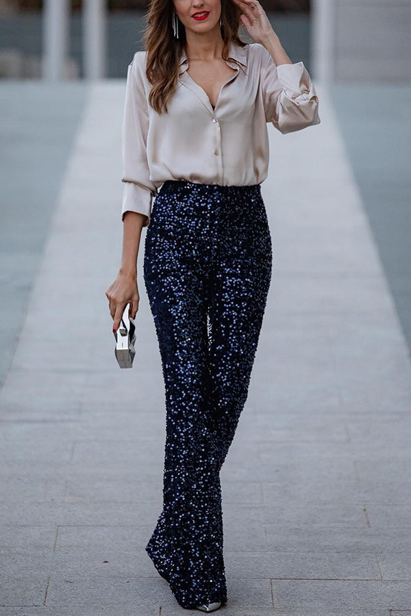 Diva Velvet | Paljettbukser med sleng, høy midje og elastisk linning