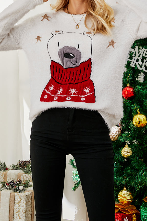 Fluffy isbjørn| Langermet julegenser