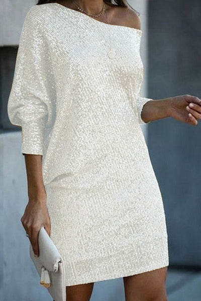 Minikjole | ensfarget, skulderløs, med paljetter, løs passform