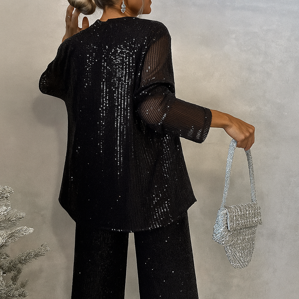 Lasiza | Langermet drapert frakk med paljetter og åpen front